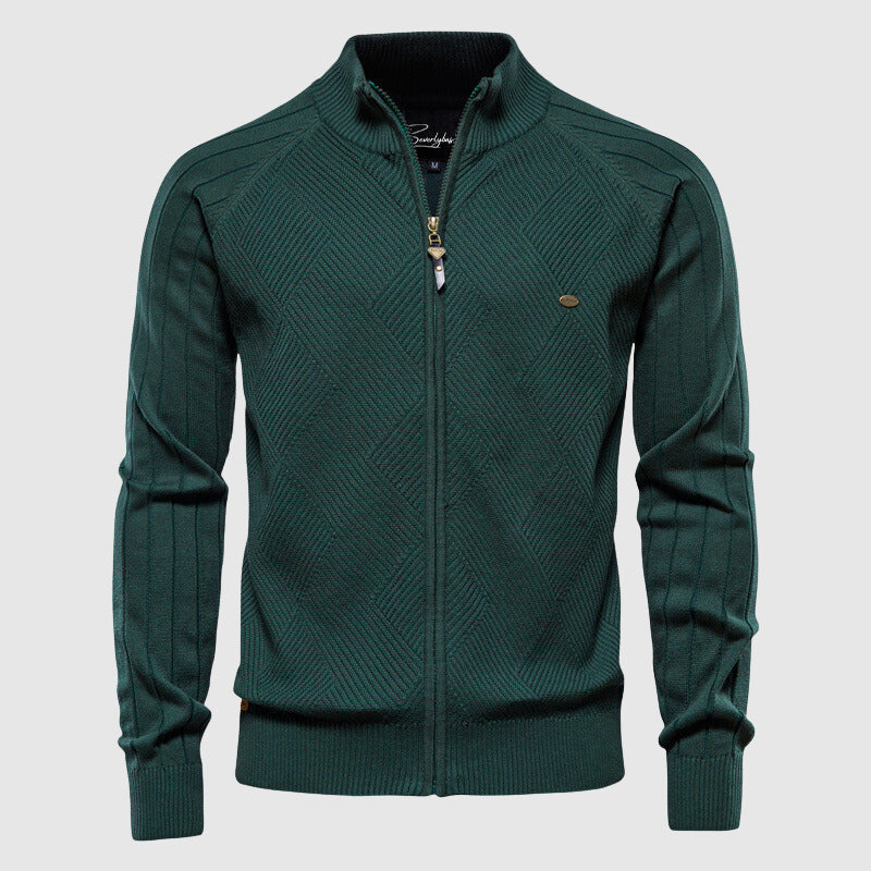 Zip-Up Sweater | Full Zip | Knitted | Zipper Cardigan | Men's Cardigan-Men's Zip Cardigan-Chaps of London-Green-M-Chaps of London