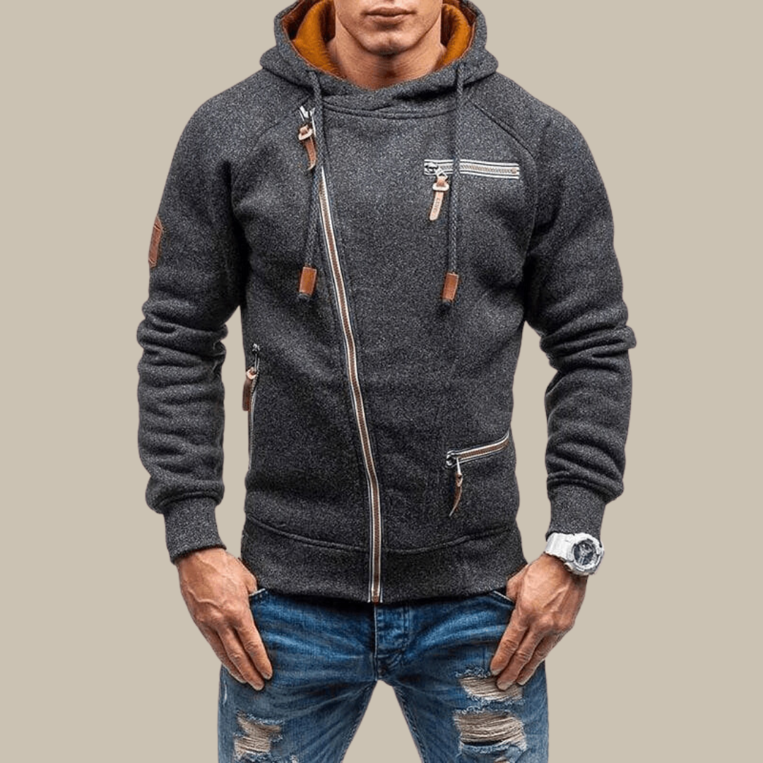 Zipper Hoodie - Warm - Drawstring - Hoodie Jacket - Mens Zip-Up Hoodies-Zip Hoodie-Chaps of London-Dark Gray-XS-Chaps of London